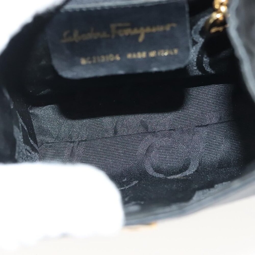 Authentic Salvatore Ferragamo Vala Shoulder Bag Satin Black Gold - Picture 2 of 16